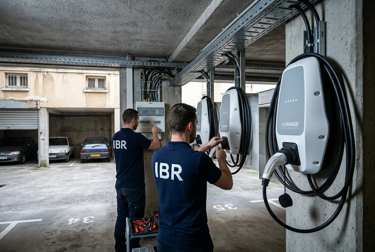 Bornes de recharge en parking collectif